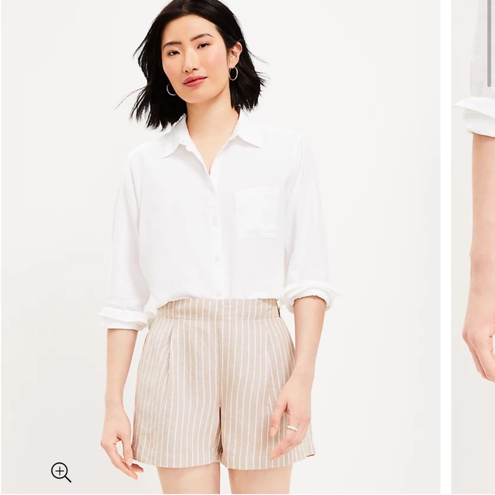 LOFT pleated pull on shorts in linen blend tan size medium